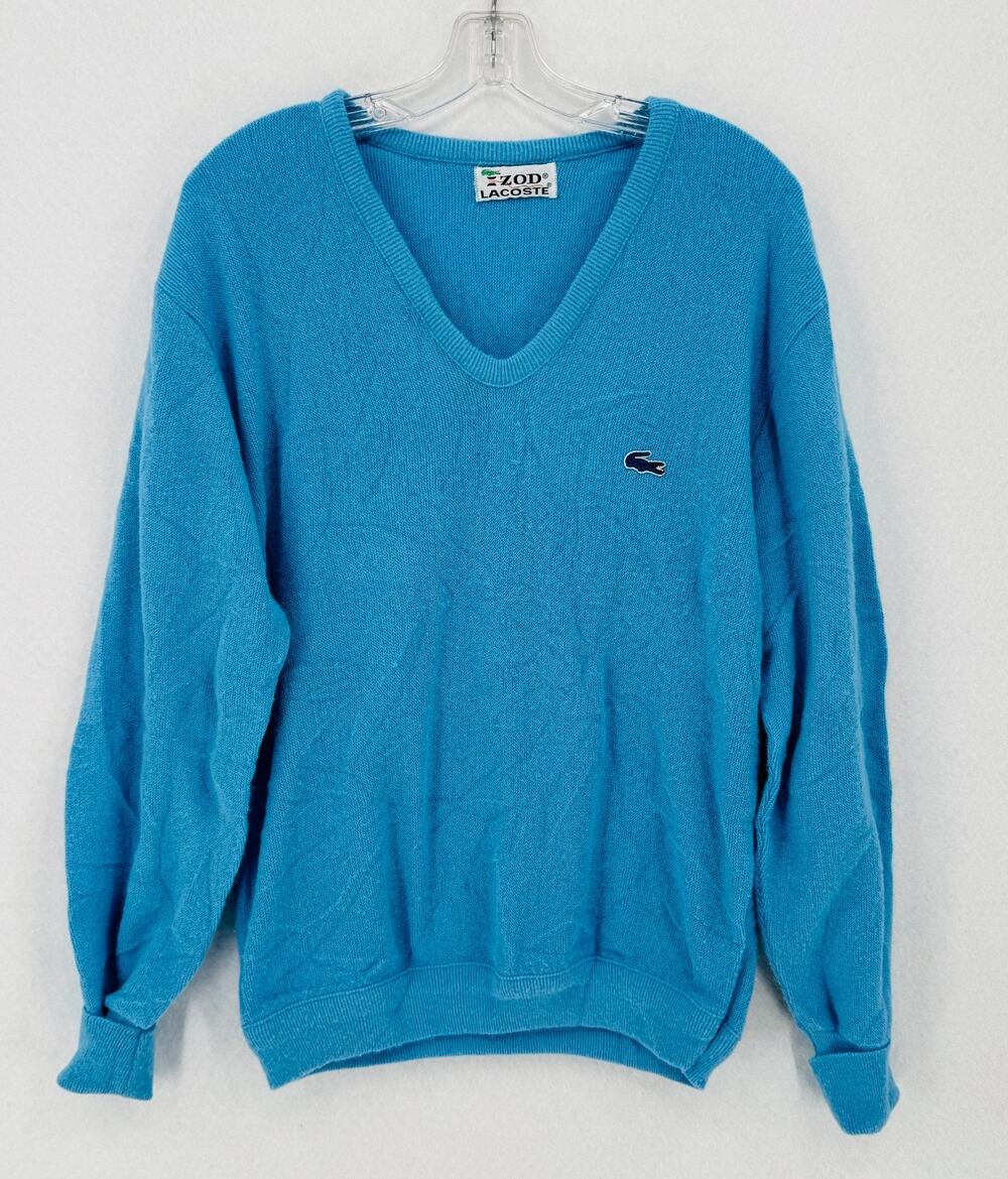 Vintage Izod Lacoste Blue V Neck Long Sleeve Sweater Made in USA
